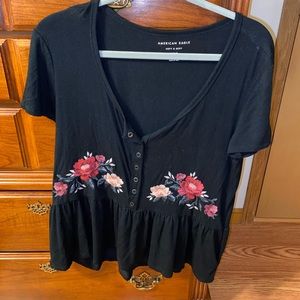 American Eagle black embroidered shirt